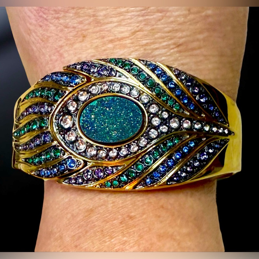 Elegant Gold and Blue Peacock Bracelet